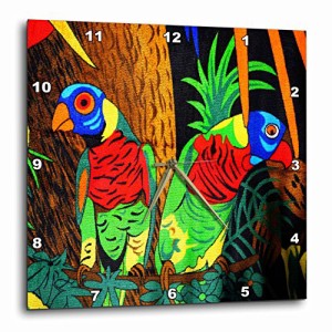 壁掛け時計 インテリア 海外モデル 3dRose Colorful Amazon Parrots with Jungle Background - Wall C
