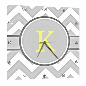 壁掛け時計 インテリア 海外モデル 3dRose Grey and White Chevron with Yellow Monogram Initial K -