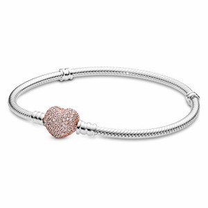 パンドラ ブレスレット チャーム PANDORA Pave Heart Bracelet, Clear Cz