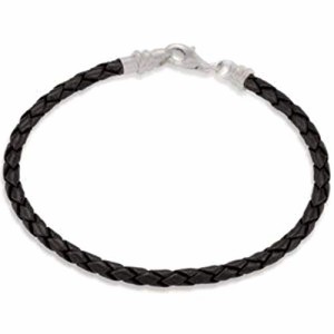 Bonyak Jewelry ブレスレット ジュエリー Sterling Silver Black Leather Braided 7.5" Bracelet