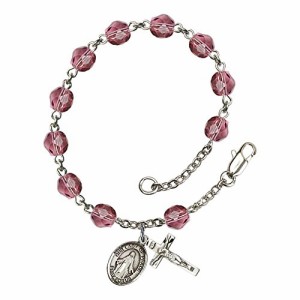 Bonyak Jewelry ブレスレット ジュエリー Our Lady of Peace Silver Plate Rosary Bracelet 6mm February 