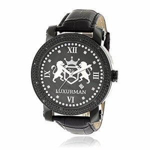 腕時計 ラックスマン メンズ LUXURMAN Phantom Large Black Diamond Watch for Men Leather Band Black M