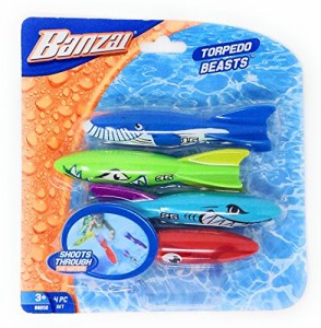 フロート プール 水遊び Banzai Swimming Pool Diving Toys Torpedo Beasts Sharks, 4 in a Pack, Ages 3+