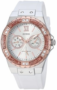 腕時計 ゲス GUESS GUESS Stainless Steel + Rose Gold-Tone White Stain Resistant Silicone Watch with Day + 