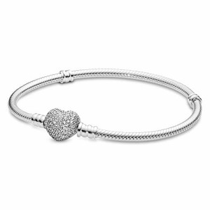 パンドラ ブレスレット チャーム PANDORA Pave Heart Bracelet, Clear CZ