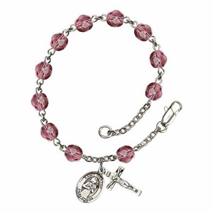 Bonyak Jewelry ブレスレット ジュエリー St. Agatha Silver Plate Rosary Bracelet 6mm February Purple 