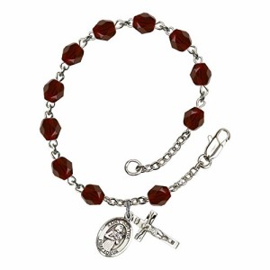 Bonyak Jewelry ブレスレット ジュエリー St. Agatha Silver Plate Rosary Bracelet 6mm January Red Fire