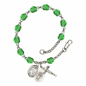 Bonyak Jewelry ブレスレット ジュエリー Miraculous Silver Plate Rosary Bracelet 6mm August Green Fir