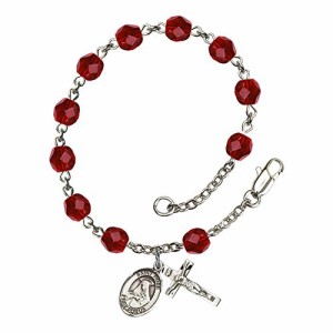 Bonyak Jewelry ブレスレット ジュエリー St. Rose of Lima Silver Plate Rosary Bracelet 6mm July Red F