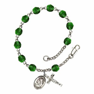 Bonyak Jewelry ブレスレット ジュエリー St. Rose of Lima Silver Plate Rosary Bracelet 6mm May Green 