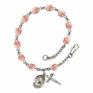 Bonyak Jewelry ブレスレット ジュエリー St. Bernadette Silver Plate Rosary Bracelet 6mm October Pink