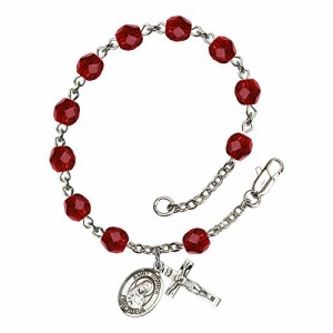 Bonyak Jewelry ブレスレット ジュエリー St. Monica Silver Plate Rosary Bracelet 6mm July Red Fire Po