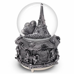 スノーグローブ 雪 置物 Paris Snow Musical Globe with Color Changing LED Lights, Eiffel Tower Snow Gl