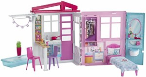 バービー Barbie ドールハウス 平屋 キッチン、ベッドルーム、バスルーム、プールエリア 持ち運