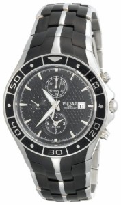 腕時計 パルサー SEIKO Pulsar Men's PF3827 Alarm Chronograph Black Dial Black-Ion-Finish Watch