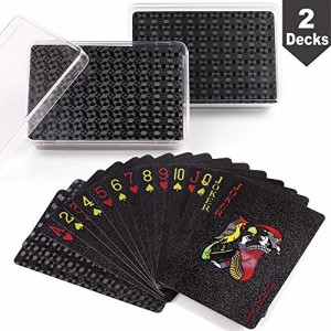 海外カードゲーム 英語 アメリカ LotFancy Waterproof Plastic Playing Cards, Black - 2 Decks Cool P