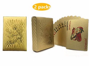 海外カードゲーム 英語 アメリカ IvyMei 2 Pack 24k Gold Foil Dragon Poker High Flexible,Plastic PV