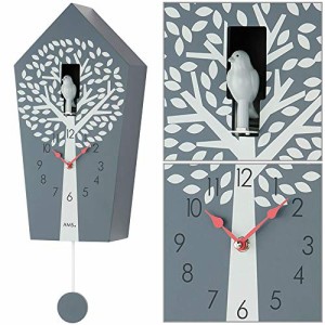 カッコー時計 インテリア 壁掛け時計 AMS Wall Clock, Wood, Gray, 20 x 39 x 11 cm