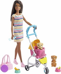 バービー バービー人形 Barbie Dogwalking Doll & Accessories, Stroll & Play Pups Playset with Transfor