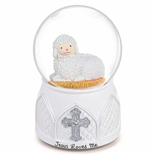 スノーグローブ 雪 置物 Jesus Loves Me Snow Globe Musical, White Lamb Baptism Music Box, Religious Gi