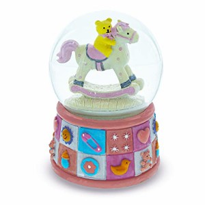 スノーグローブ 雪 置物 Lullaby Teddy on Rocking Horse: Musical Water Snow Globe for Baby Girl Gift