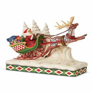 エネスコ Enesco 置物 インテリア Enesco Jim Shore Heartwood Creek Here Comes Santa Sleigh with Reind