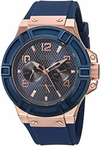 腕時計 ゲス GUESS GUESS Men's Rigor Iconic Blue Stain Resistant Silicone Watch with Rose Gold-Tone Day + 