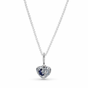 パンドラ アクセサリー ブランド Pandora Sparkling Blue Moon & Stars Heart Necklace - Great Gift f