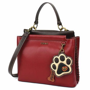 chala バッグ パッチ CHALA Charming Satchel with Adjustable Strap - Ivory Paw Print - Burgundy