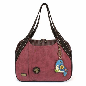 chala バッグ パッチ Chala Large Bowling Tote Bag with coin purse Burgundy (Blue Bird Burgundy)