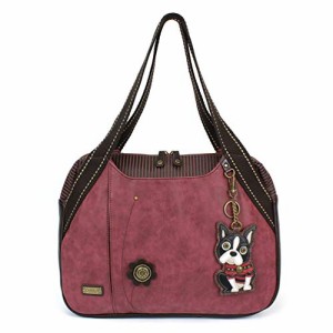 chala バッグ パッチ Chala Large Bowling Tote Bag with Animal Charm (Boston Terrier - Burgundy)