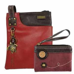chala バッグ パッチ Chala RedcCrossBody Swing Messenger Bag and Double Zip Wallet Gift Set (Burgundy_ Tu