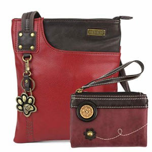 chala バッグ パッチ Chala Double Zip Wallet and Swing Crossbody Messenger Bag Bundle (Burgundy_Paw Combo