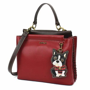 chala バッグ パッチ CHALA Charming Satchel with Adjustable Strap - Boston Terrier - Burgundy