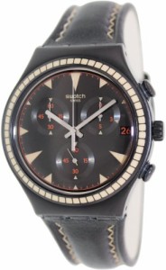 腕時計 スウォッチ メンズ Swatch Men's Irony YCB4024 Black Leather Swiss Quartz Watch with Black Dia