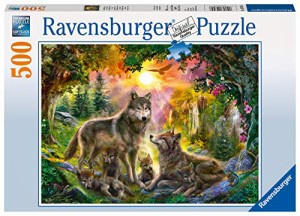 クジグソーパズル 海外製 500ピース 太陽の下のオオカミ一家 約50x36センチ ペット・動物 Ravensburge