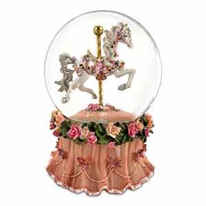 スノーグローブ 雪 置物 Carousel Horse Water Globe with Pink Flower Base