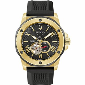 腕時計 ブローバ メンズ Bulova Men's Marine Star Black and Gold-Tone Silicone Strap Watch | 45mm | 98