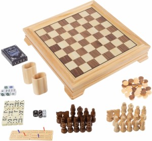 ボードゲーム 英語 アメリカ Hey! Play! Deluxe 7-in-1 Game Set - Chess - Backgammon Etc, Brown (12-2