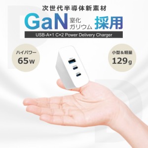 GaN PD 急速充電器 65W USB-C USB-A 3ポート PD3.0 iPhone15 充電器 PD充電器 ACアダプター Galaxy S23 Ultra Power Delivery対応 　　　