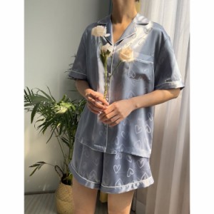 パジャマ レディース シルクタッチ ルームウェア 部屋着 便利服 寝間着 半袖パジャマ 2点セット シャツ ショートパンツ 上下セット ナイ