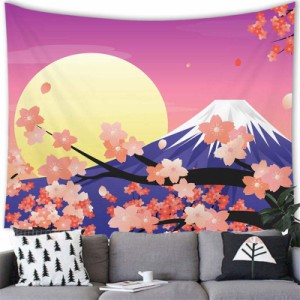 タペストリー おしゃれ 日本の風景 壁掛け 和風 高くそびえる富士山 美しい ピンク 桜花柄 壁飾り インテリア 窓カーテン 模様替え 気分