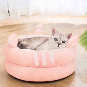 ペットベッド ドーム型猫ハウス 犬猫ベッド おしゃれ クッション イェロー ピンク グレー あったか 洗濯可能 暖かい 滑り止め 犬猫兼用 