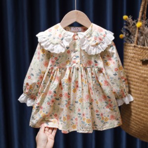 キッズ服 女の子 リボン付き 襟付き 袖がある 花柄 レース プリンセス ワンピースドレス ベビー服 子供服 春夏 七五三 通園 通学 結婚式 