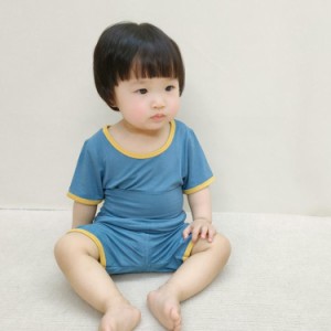 子供 パジャマ 半袖 綿 上下セット 男の子 女の子 ベビー Tシャツ&ハーフパンツ 73-100cm 無地 腹巻き 柔らか肌触り 通気性 汗の吸収 発