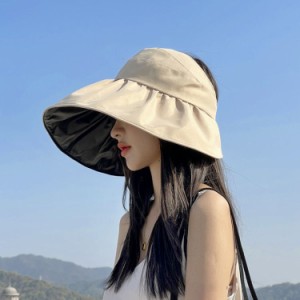 サンバイザー UVカット 夏 帽子 レディース つば広 軽量 日よけ帽子 紫外線カット 小顔効果 あご紐 バイザー サンバイザー つば広 吸汗 