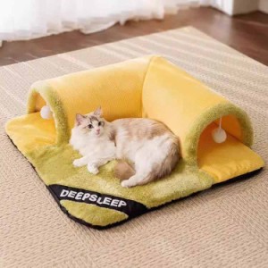 猫用トンネルベッド キャットトンネル 猫 トンネル 猫用おもちゃ ネコ トンネル ベッド ベッド ハウス 遊び小屋 ポンポン付き ペットベッ