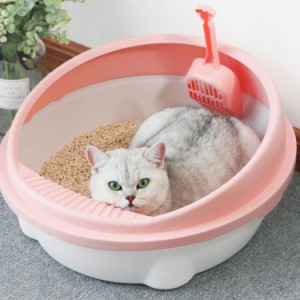 ペット 開放式 容器 清潔 猫用品M 10kg以内 猫用トイレ 半開放式 ネコトイレ 大容量 大型 砂の飛び散ら防止 掃除簡単 脱臭抗菌 おしゃれ 