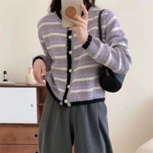 ニットカーディガン レディース 秋冬 ゆったり 秋服 トップス ショート丈 カーディガン 中厚手 オフィス アウター 長袖 スクール 大きい