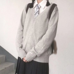 スクールカーディガン セーター カーディガン レディース JK制服 女子高生 ニット スクールセーター Vネック ゆったり前開き無地 カジュ